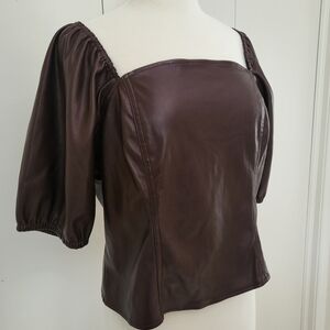 Marc New York Vegan Leather Puff Sleeve Top Rich Chocolate Brown XL Quiet Luxury